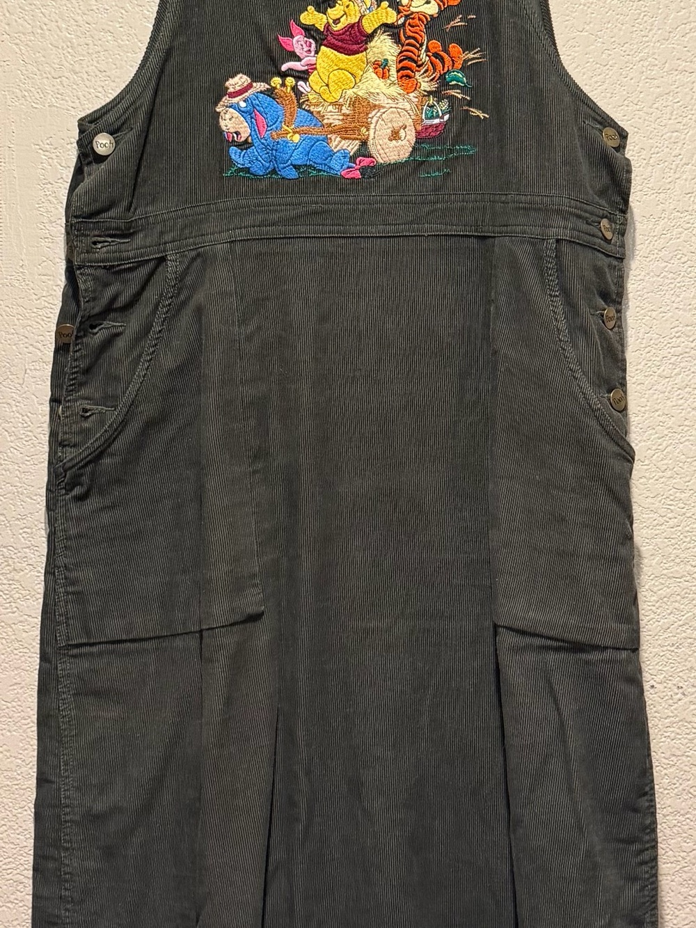 Women Corduroy Overall Dress with Winnie the Pooh Embroidery